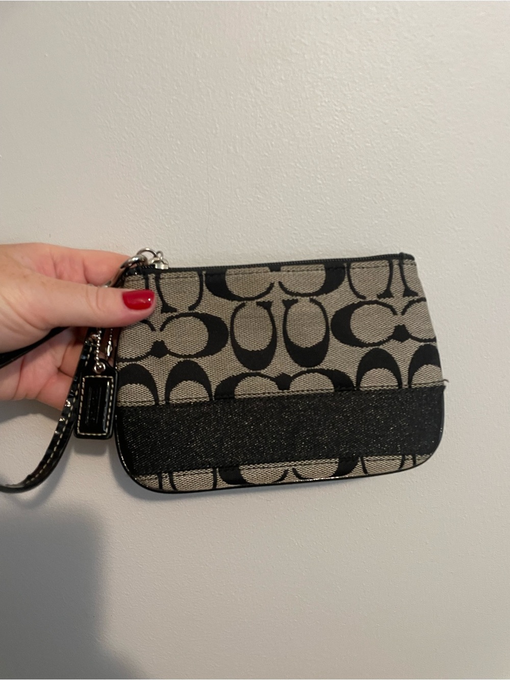 Coach Khaki & Black Signature Canvas Wristlet